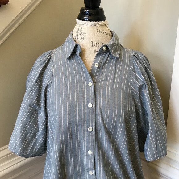 The GREAT Button Down Shirt Top Blouse Womens 1 Small Blue Short Sleeve Cotton - Picture 3 of 12